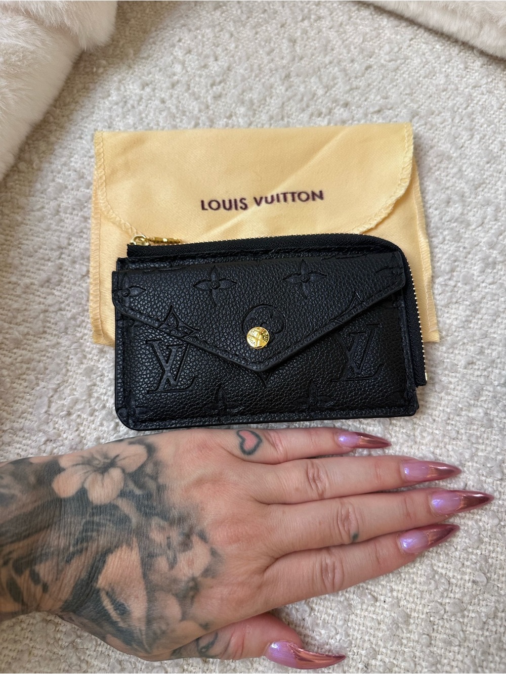 Lv  Black Monogram Embossed Card Holder Wallet